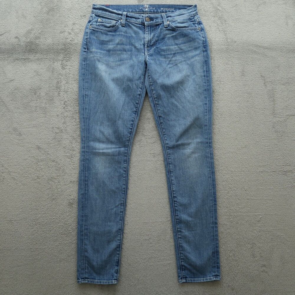 7 For All Mankind Jeans Women's 28 Blue Low-Rise Roxanne Skinny Denim 32" Inseam